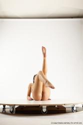 Nude Woman White Laying poses - ALL Slim Laying poses - on back long black Multi angle poses Pinup